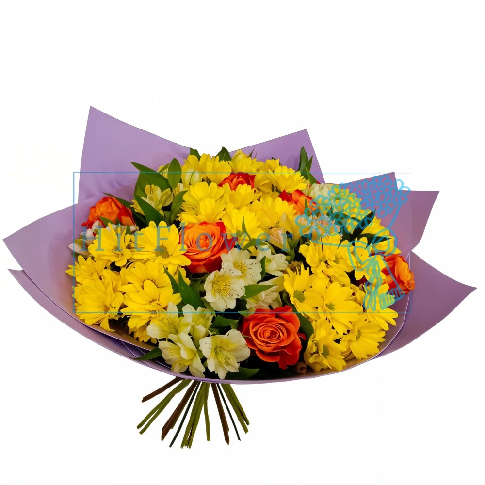 Букет цветов из: Розы, Хризантемы и Альстромерии